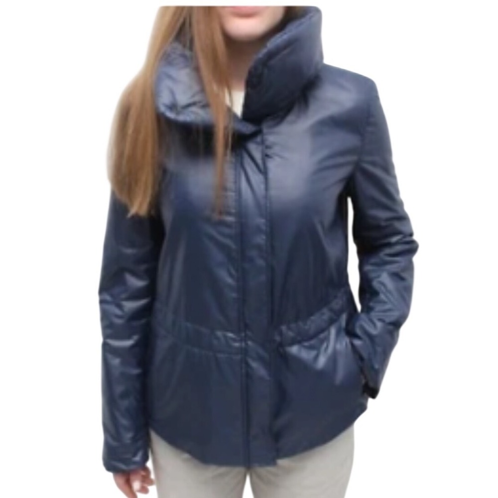 Akris Punto Womens Navy Blue Funnel Neck Puffer Jacket Size 14 XL